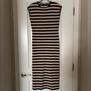 Zara Black and Tan Striped Midi Dress